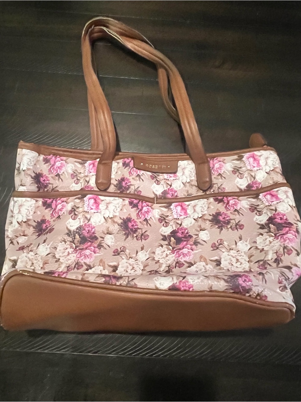 Rossetti Floral Canvas Tote Bag with Brown Trim